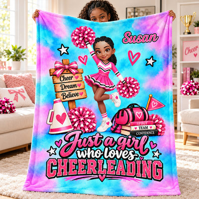 Just a Girl Who Loves Cheerleading - Personalized Fleece Blanket - Christmas Gift for Daughter, Granddaughter