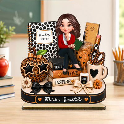 Leopard Style Teacher Life - Personalized 2-Layered Wooden Plaque - Back To School Gift For Teacher, Classroom Decor