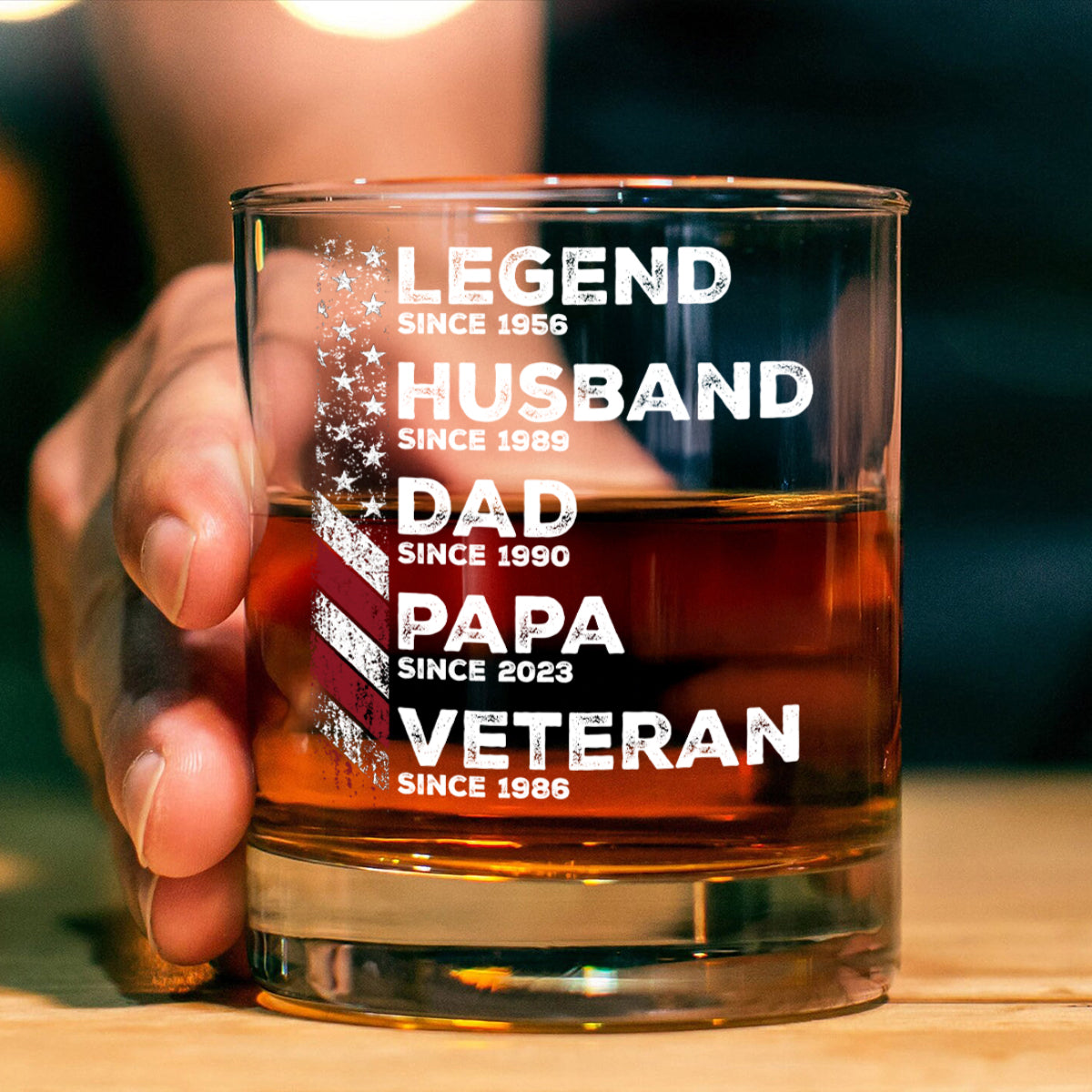 Legend Husband Daddy Since Personalized Whiskey Glass, Father's Day Gift for Veteran Dad, Grandpa