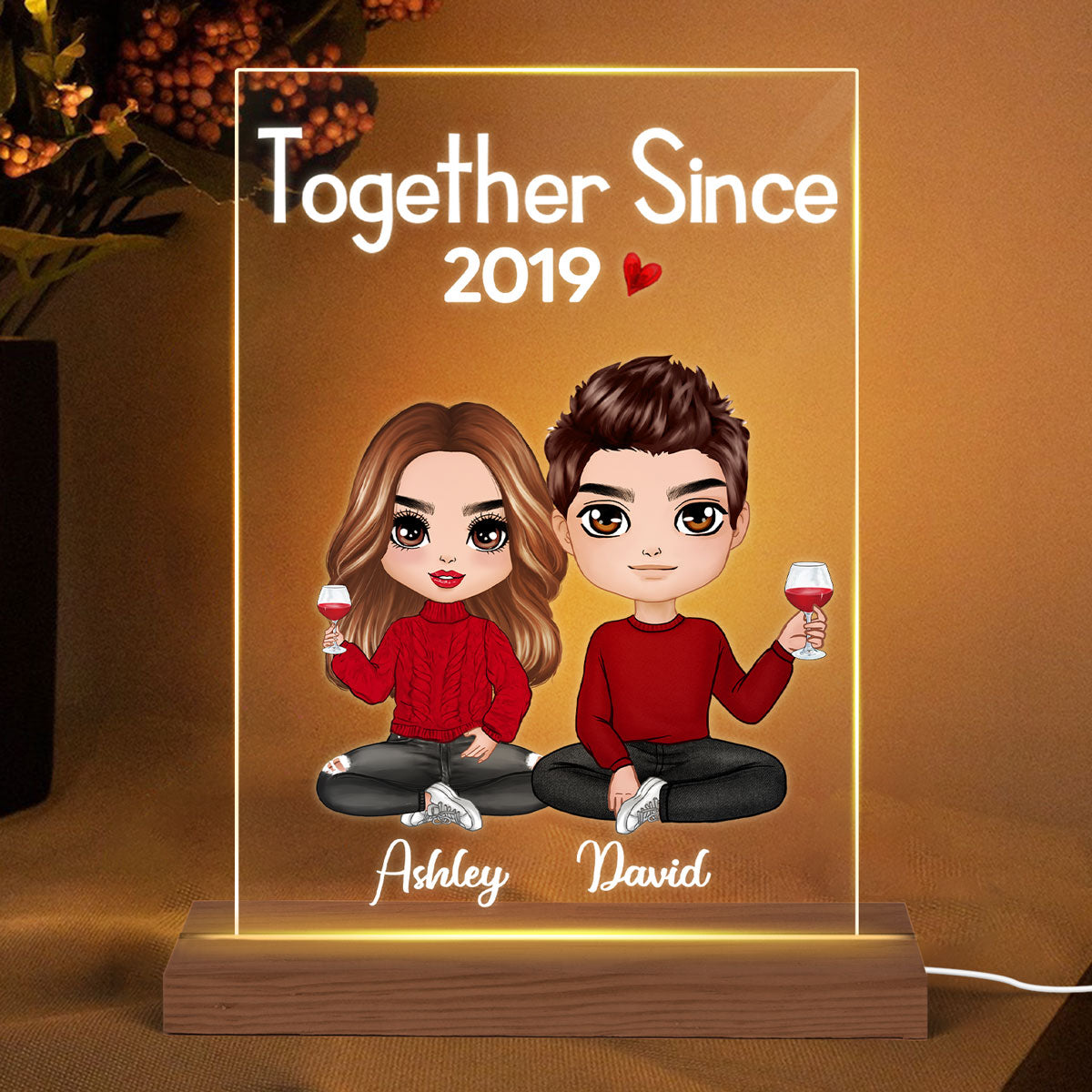 Doll Couple Sitting Valentine‘s Anniversary Gift For Him Gift For Her 7 Colors Plaque LED Night Light