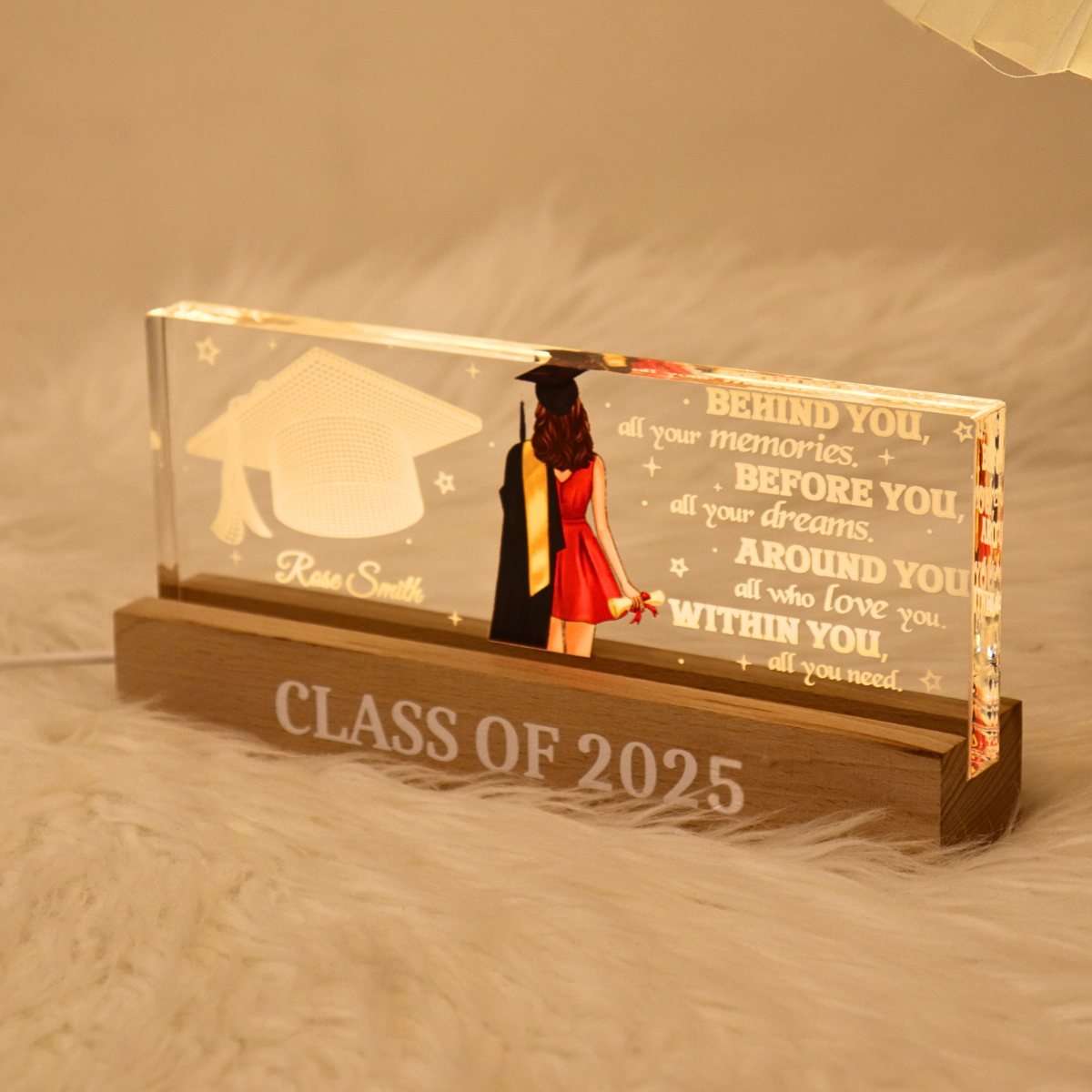 Behind You All Your Memories Graduation Gift Personalized Acrylic Block LED Night Light