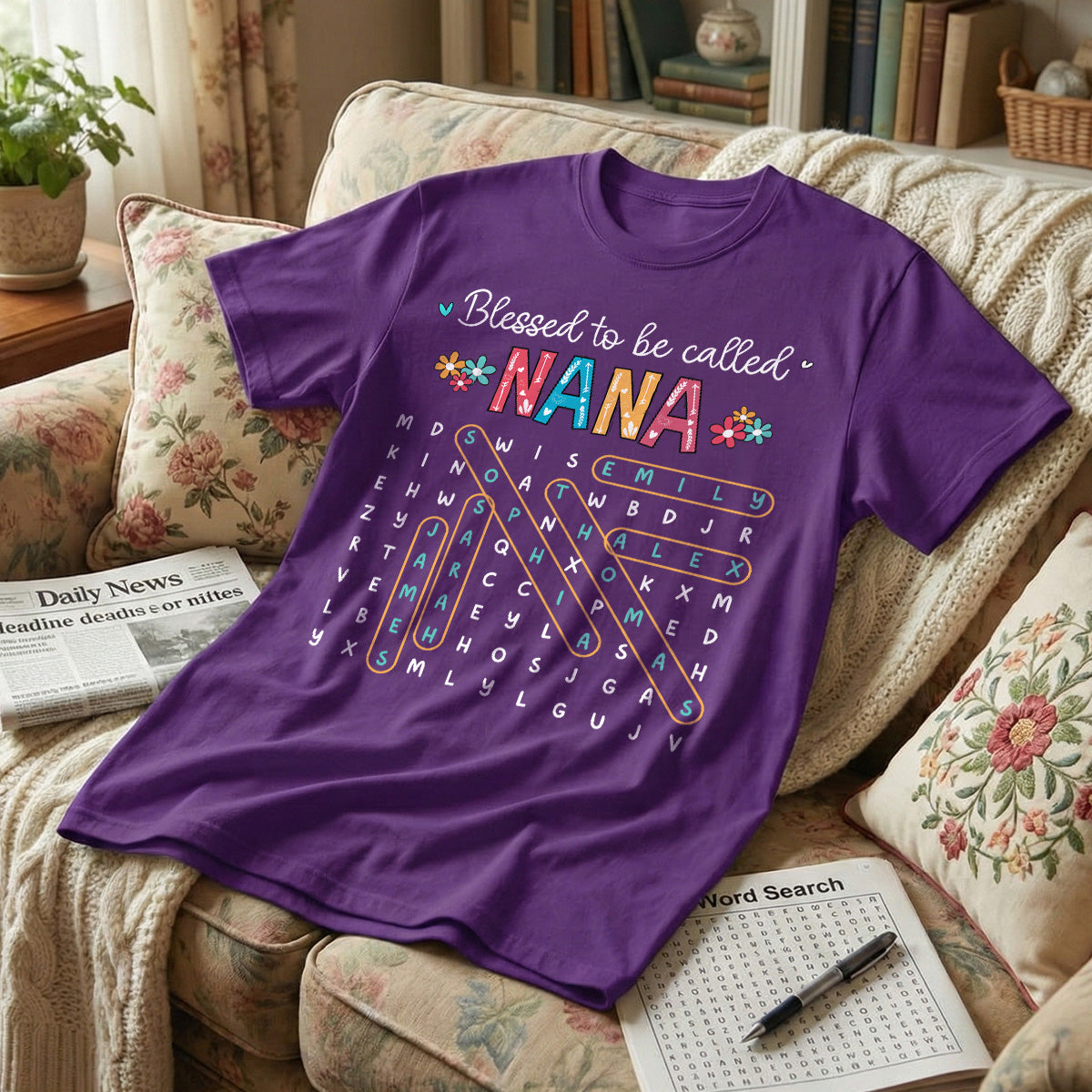 Blessed To Be Called Grandma Grandkids Name Word Search Puzzle - Personalized Shirt - Mother's Day Gift For Grandma Mom