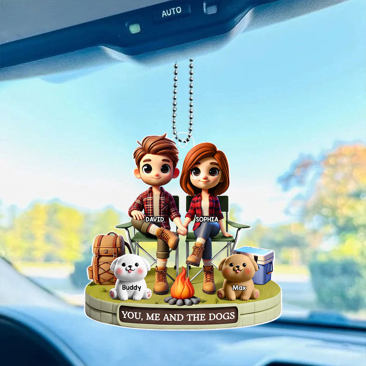 3D Effect Camping Couple And Dogs Cats Personalized Acrylic Car Hanger,  Gift, Anniversary Gift, Couple Keepsake