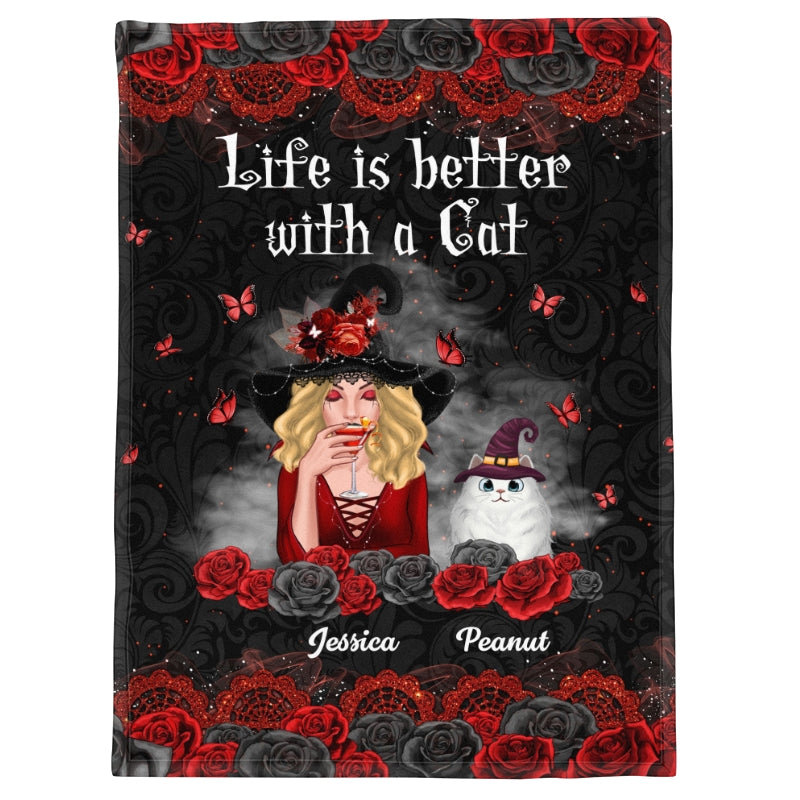 Halloween Roses Cat Mom Witch Personalized Fleece Blanket