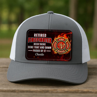 Retired Firefighter Proud Of It Gift For Dad Grandpa Personalized Leather Patch Hat