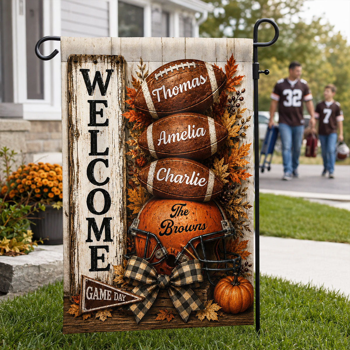 Welcome to Football Family - Personalized Garden Flag - Game Day Fall Outdoor Decor