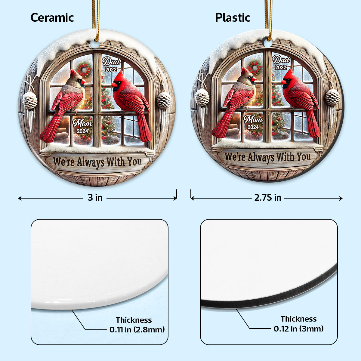Memorial Cardinal Outside Window Remembrance Keepsake Sympathy Gift Personalized Ceramic Ornament