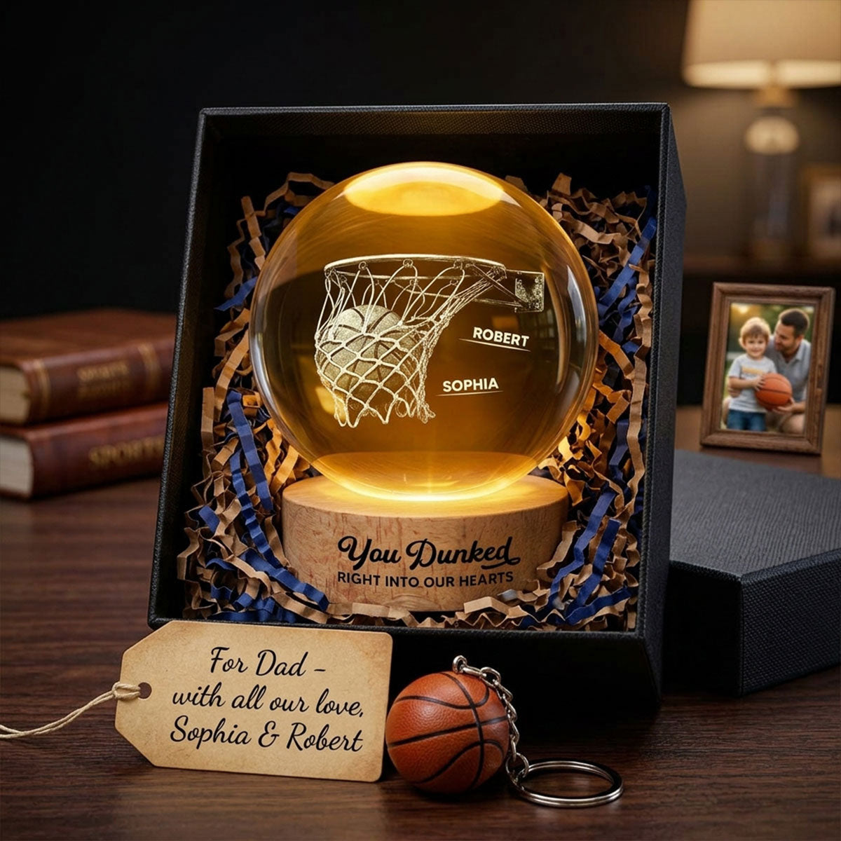 We Dunked Right Into Our Heart - Personalized Crystal Ball LED Night Light - Father's Day Gift For Basketball Dad
