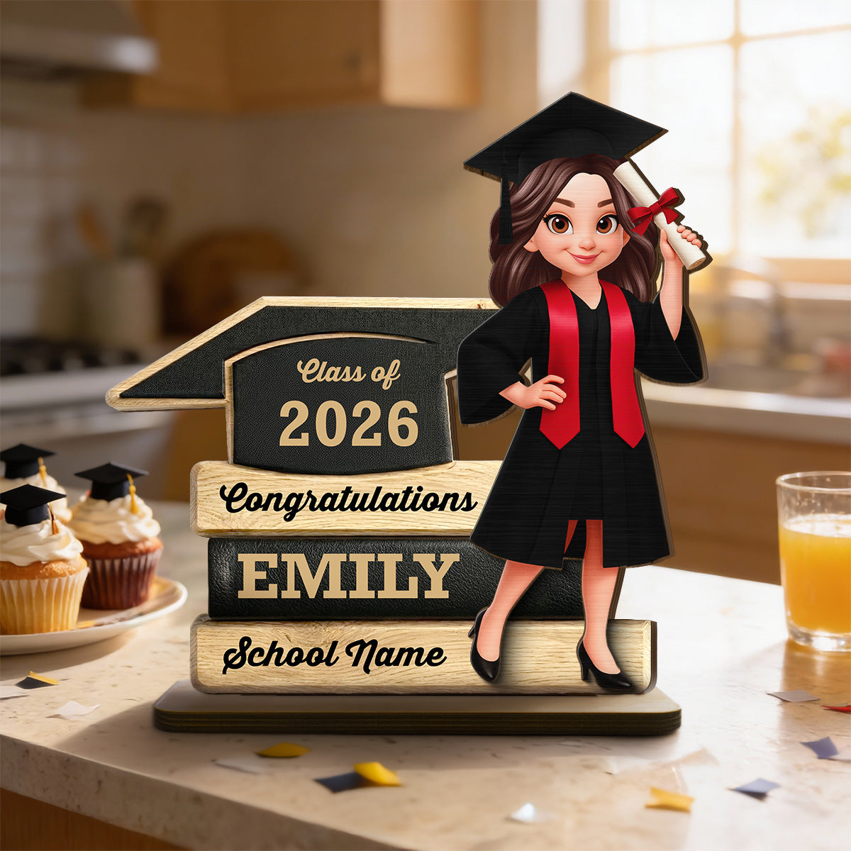 Congratulations Class Of 2026 2027 Senior 2D Flat - Personalized 2-Layered Wooden Plaque - Graduation Gift For Graduates, Daughter, Son
