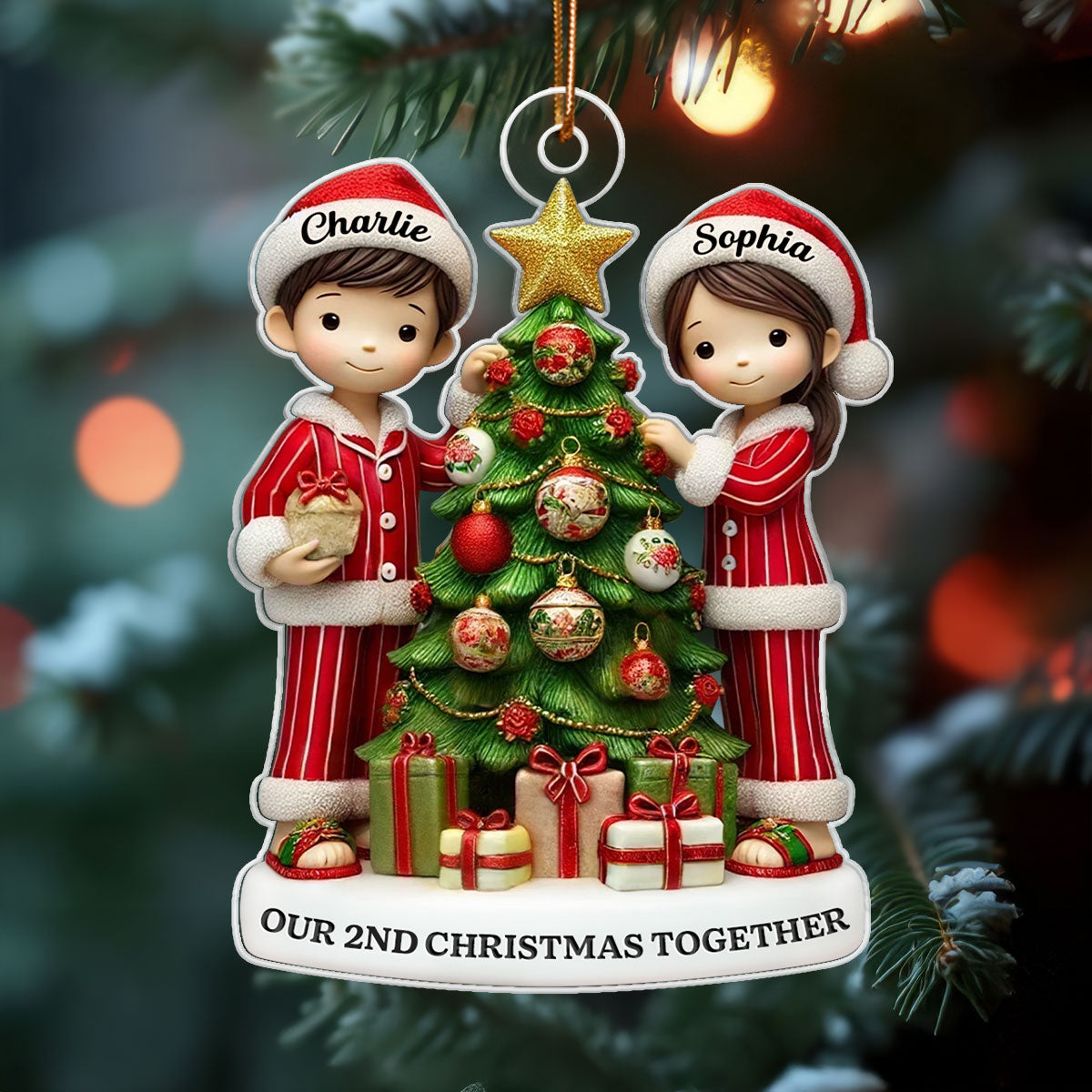 3D Effect Couple Decorating Christmas Personalized Acrylic Ornament