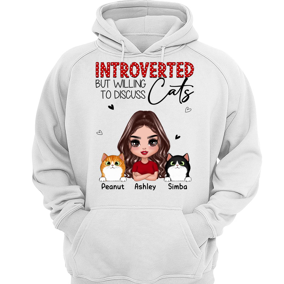 Introverted But Willing To Discuss Cats Funny Doll Cat Mom Polka Dot Pattern Personalized Shirt