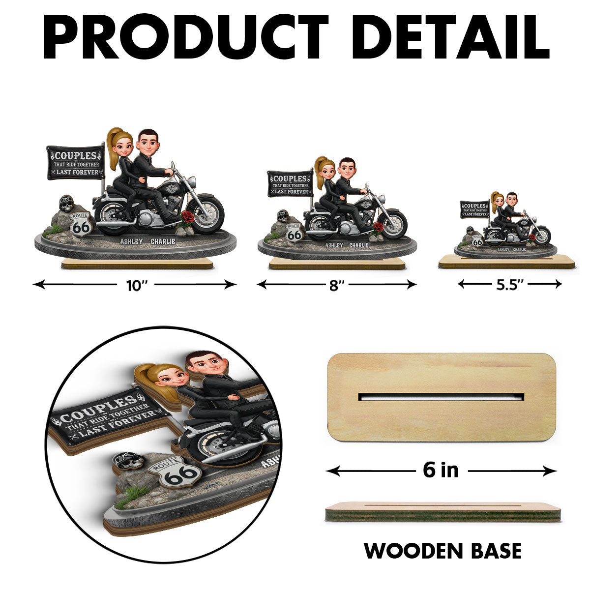 Couples That Ride Together Last Forever - Personalized 2 Layer Standing Wooden Plaque - Gift for Couple