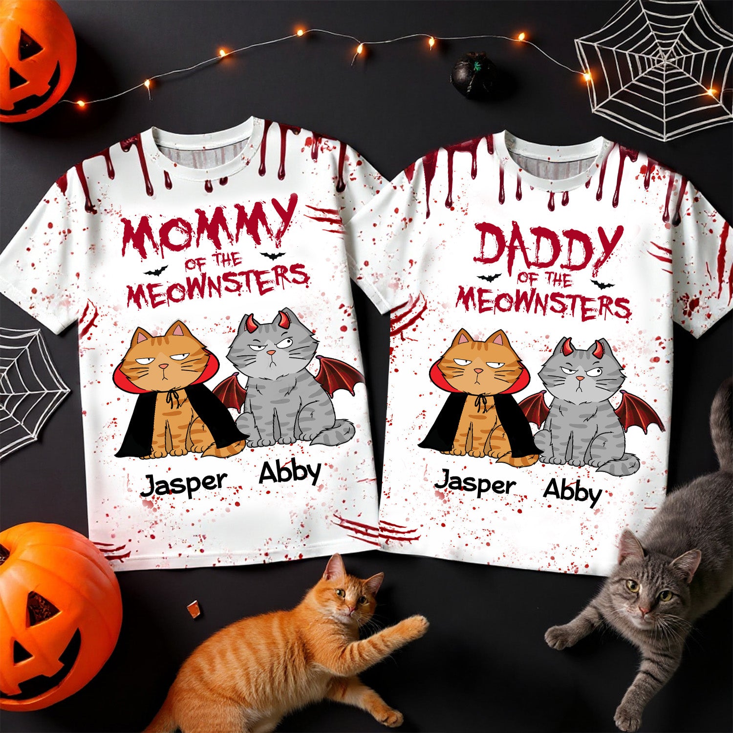 Halloween Mommy Daddy Of The Monsters Cats - Personalized 3D Shirt
