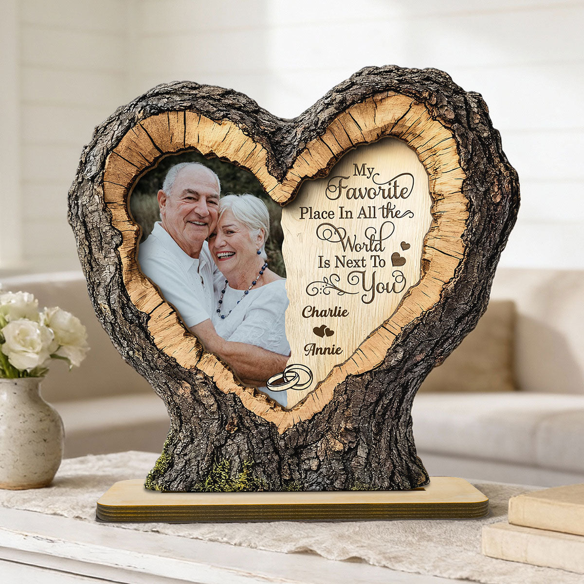 Favorite Place Next To You Couple Custom Photo 2D Flat - Personalized 2-Layered Wooden Plaque - Anniversary Gift, Valentine's Gift For Him, For Her