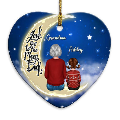 Grandma Grandkids On Moon Personalized Heart Ornament