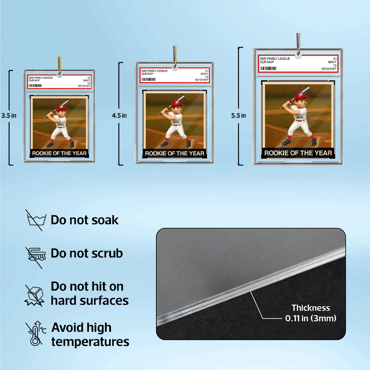 Baseball Player Family League Trading Card Style - Personalized Acrylic Ornament - Christmas Gift For Son, Grandson