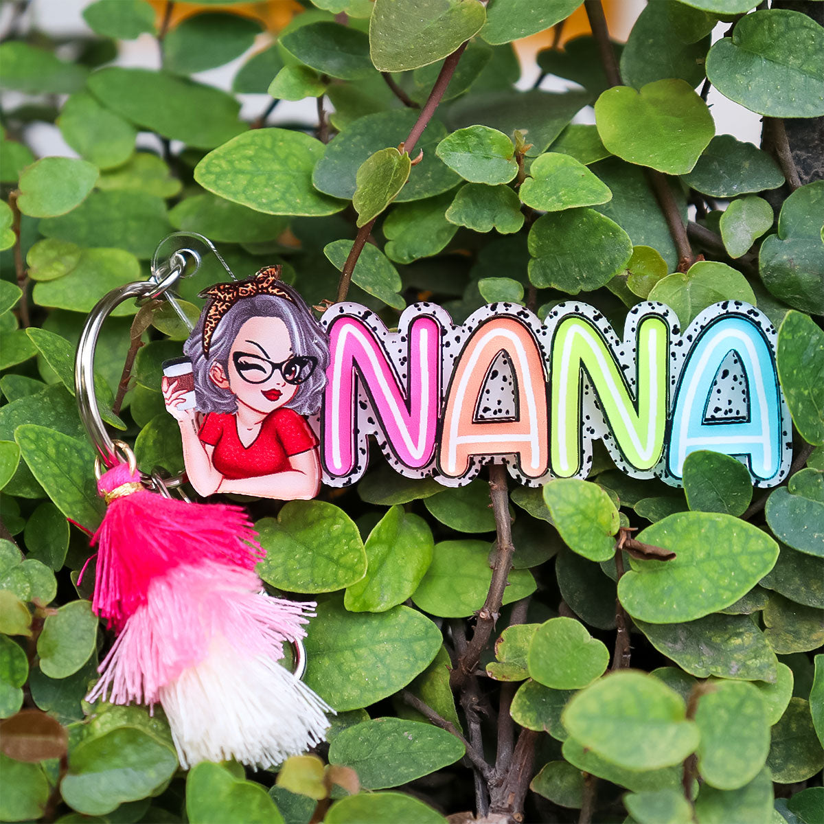 Grandma Mom Colorful Dalmation Dot Pattern Personalized 2-Layer Acrylic Keychain