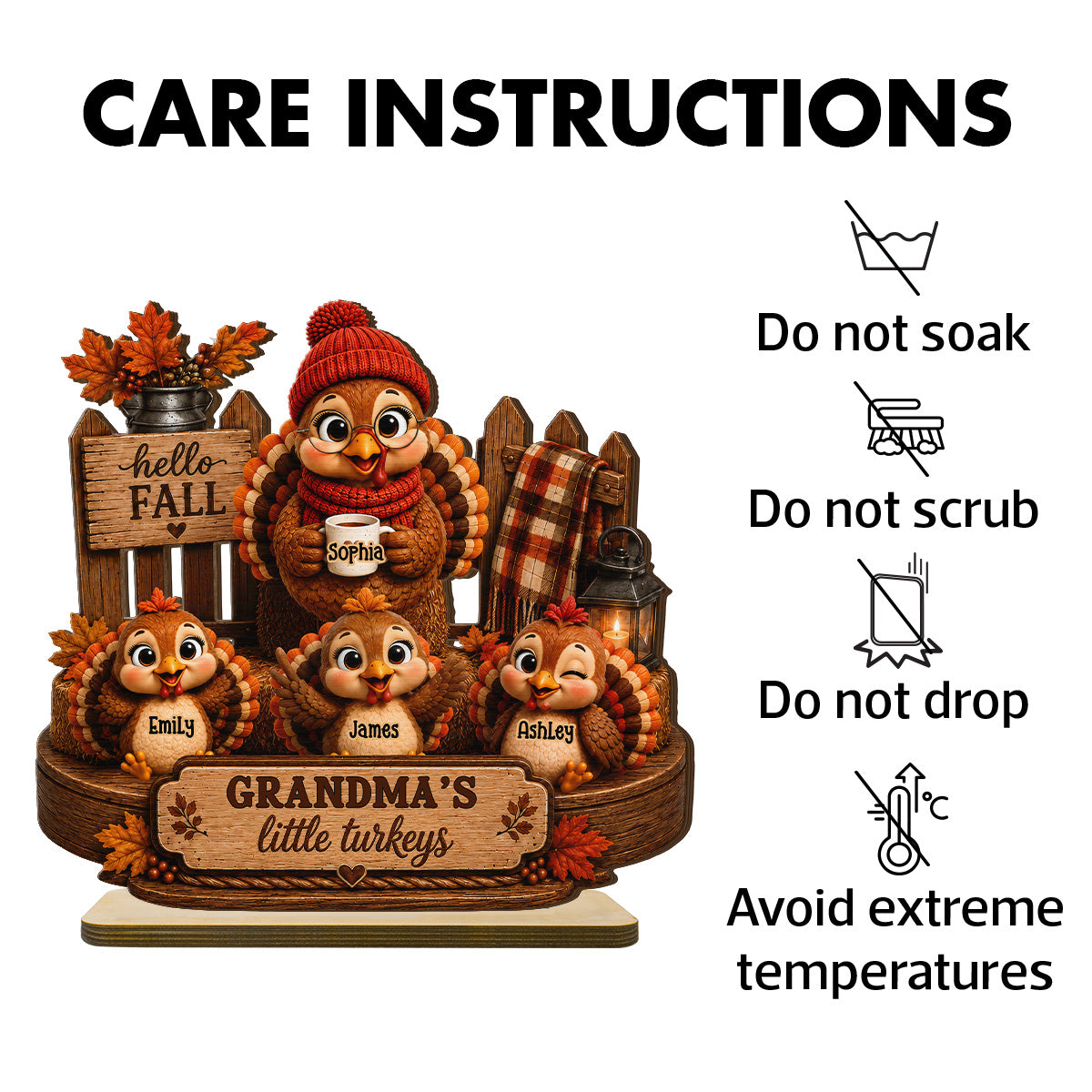 Grandma's Little Turkeys 2D Flat - Personalized Wooden Plaque – Thanksgiving Gift For Grandma