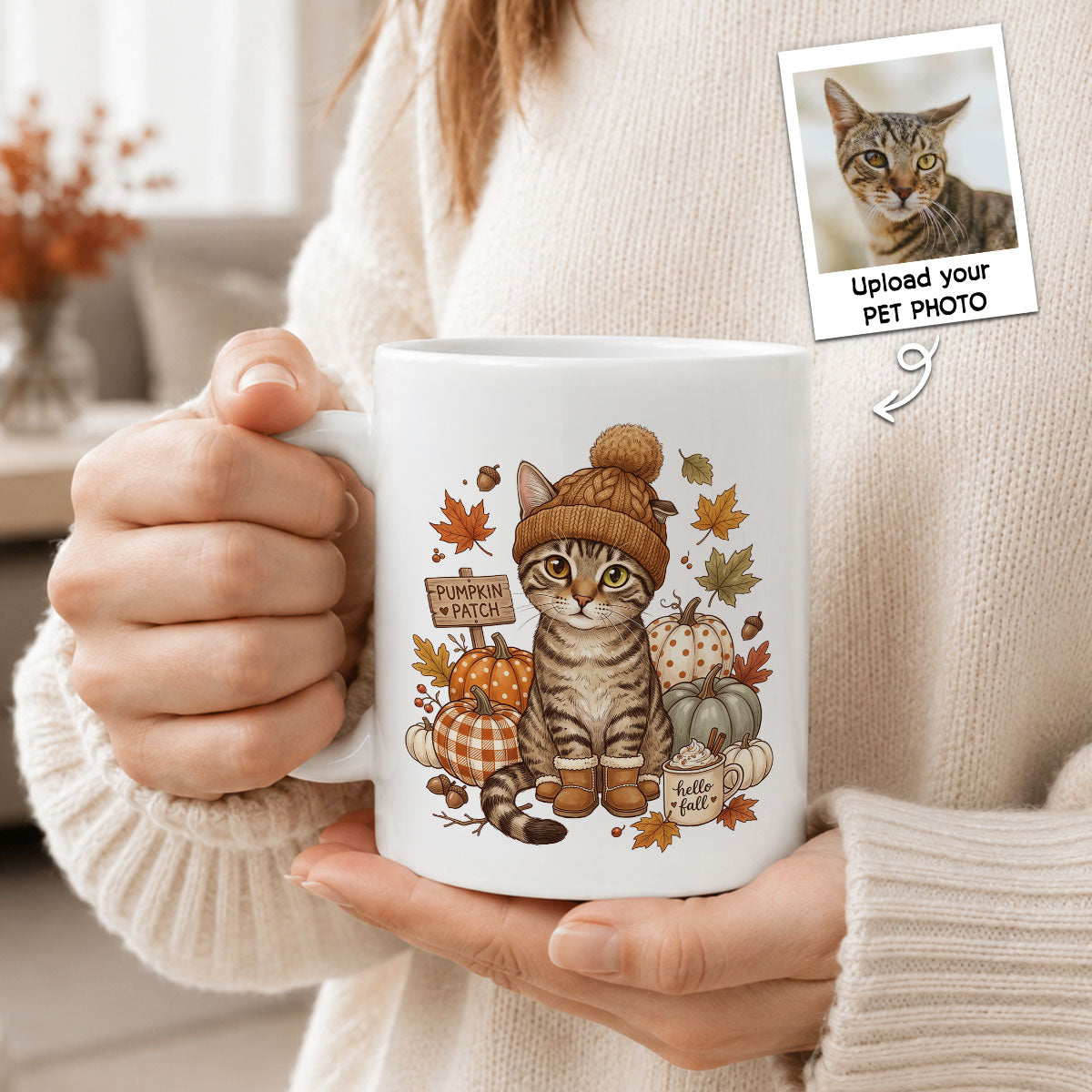 Custom Dog Photo Pumpkin Patch - Personalized Mug - Fall Gift for Dog Moms, Cat Moms, Pet Lovers