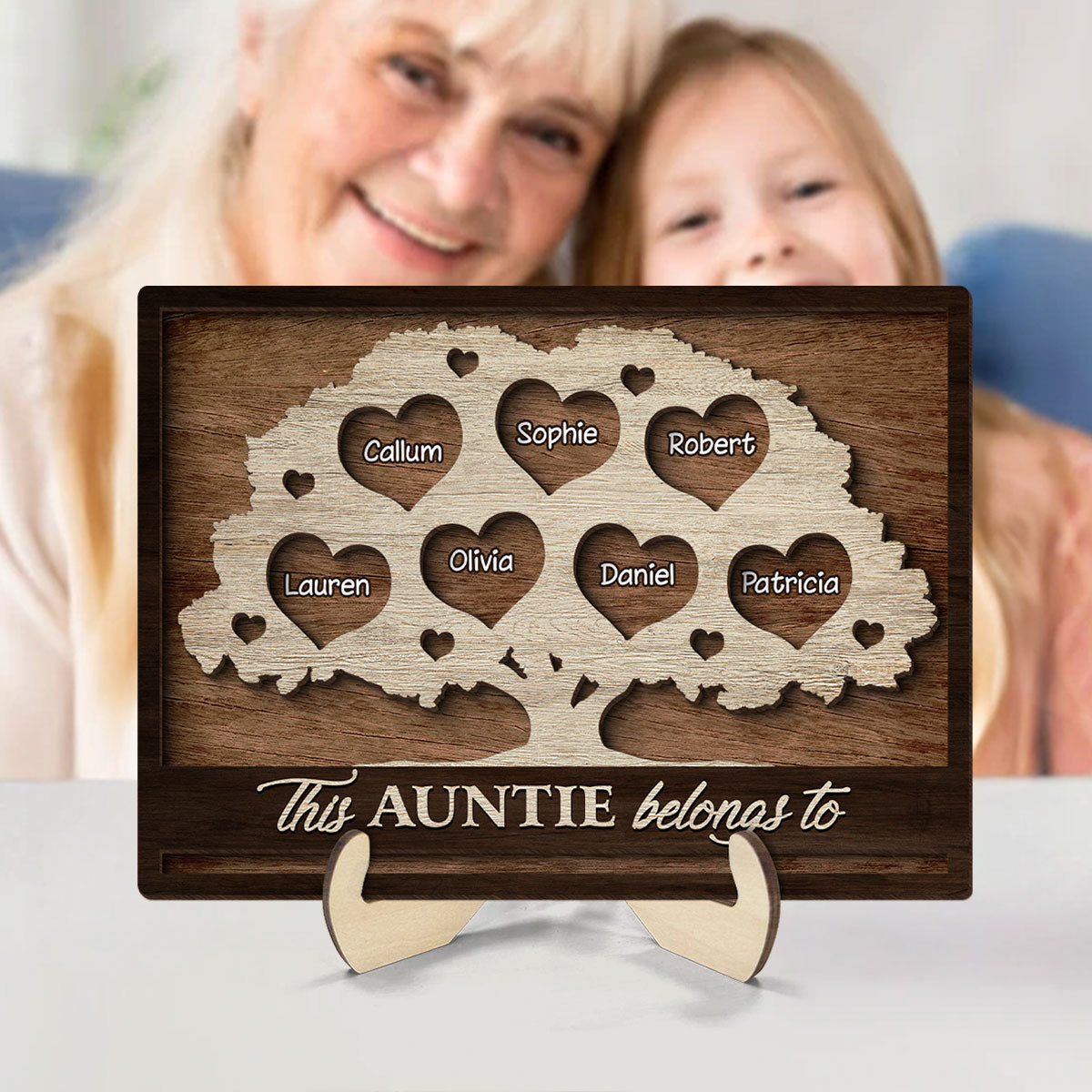 This Grandma Mom Belongs To Heart Tree Personalized 2-Layered Wooden Plaque, Heartfelt Mother's Day gift