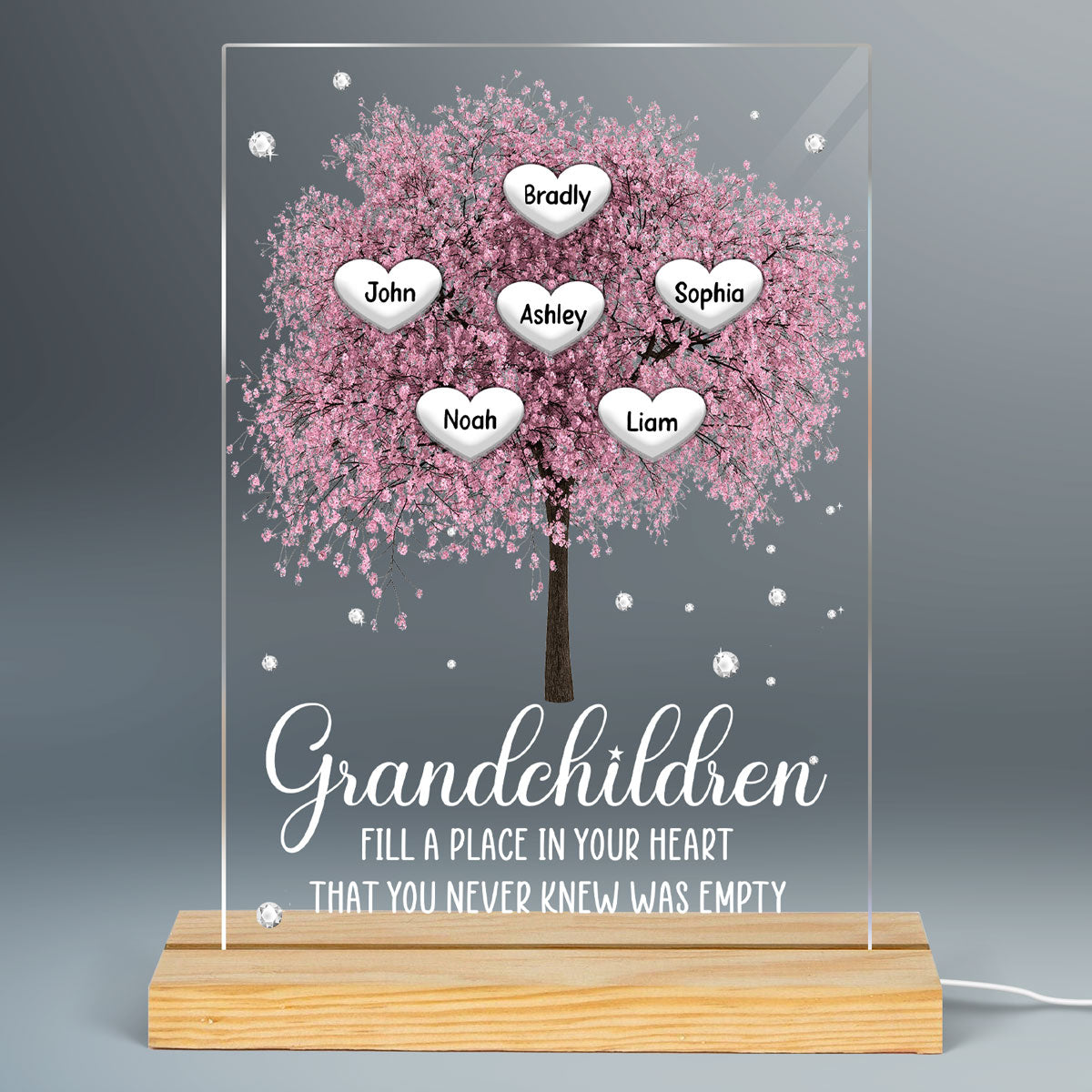 Grandkids Name Blossom Tree Personalized Rectangle Acrylic Plaque With LED Night Light