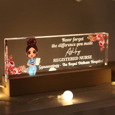Nurse Gift Never Forget The Difference You Make Personalized Acrylic Block Night Light