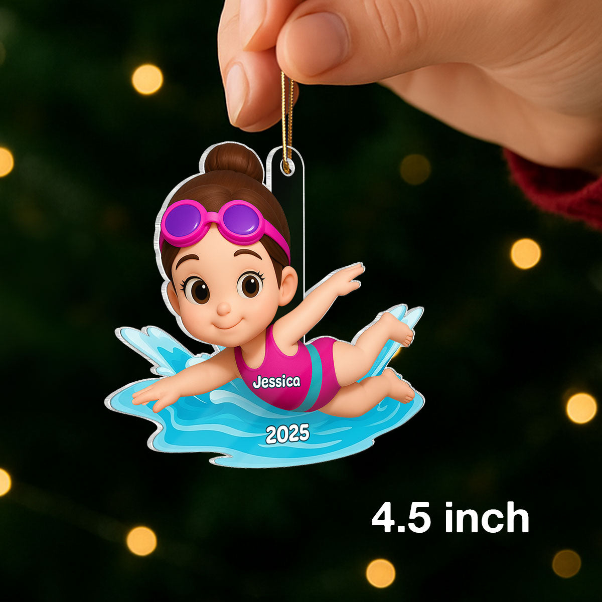 Swimming Boy Girl 3D Effect - Personalized Acrylic Ornament - Christmas Gift for Son Daughter Grandson Granddaughter