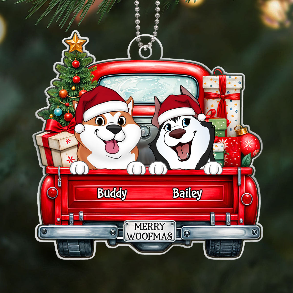 Cute Dogs On Truck Christmas Decor For Dog Lover Personalized Acrylic Ornament
