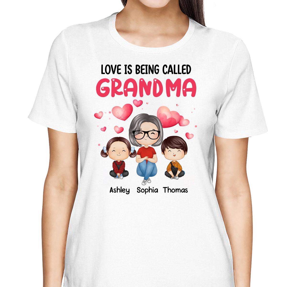 Watercolor Hearts Doll Grandma Grandkids Watercolor Style Personalized Shirt