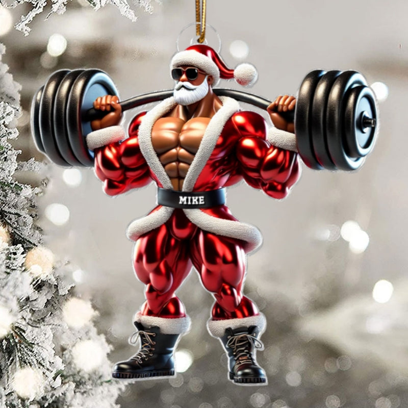 Santa Claus Weightlifting Christmas Personalized Acrylic Ornament, Gym, Bodybuilding, Fitness Christmas Gift