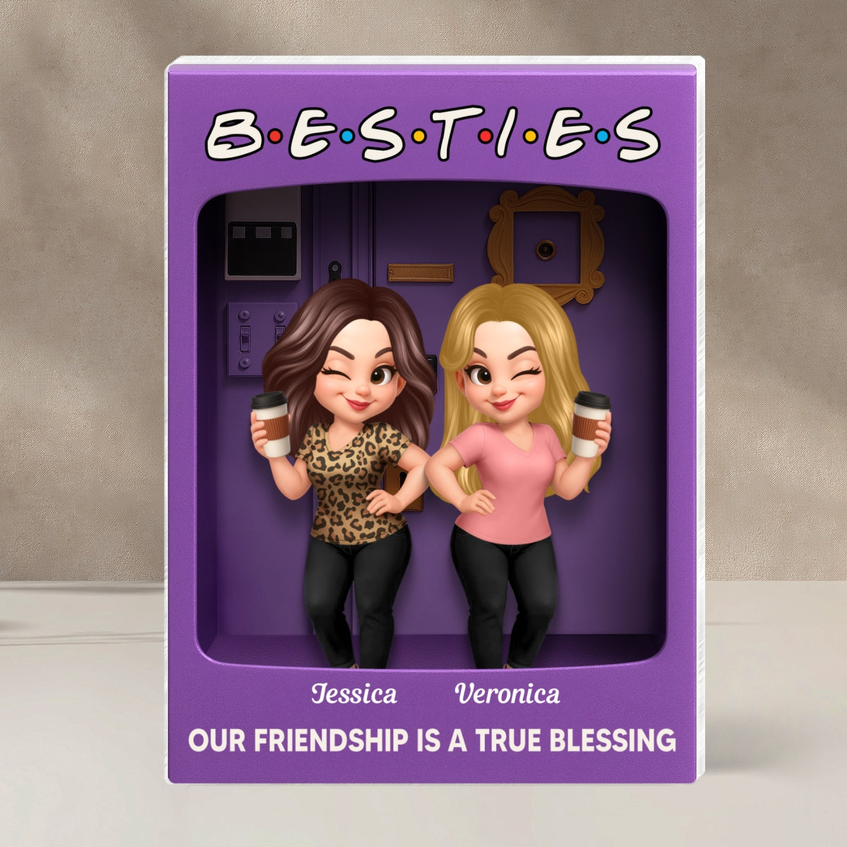 Besties Forever Best Friends Purple Toy Box Style Personalized Acrylic Block Plaque, Friendship Gift For Besties