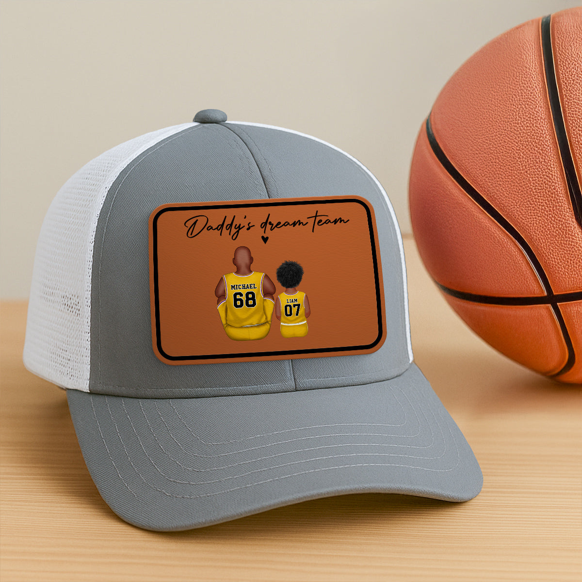 Basketball Daddy's Dream Team Personalized Trucker Hat, Snapback Leather Patch Hat, Father's Day Gift for Basketball Dads