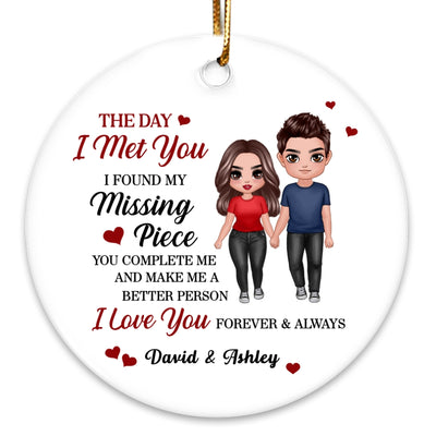 Doll Couple Found My Missing Piece Anniversary Gift For Him For Her Personalized Circle Ornament