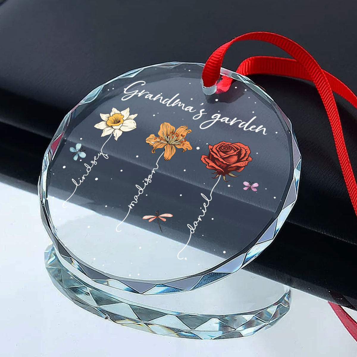 Grandma's Garden Personalized Glass Ornament, Christmas Gift For Grandma Granddaughter Grandson