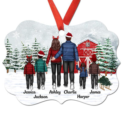 Back View Family Go To Christmas Tree Farm Personalized Christmas Ornament