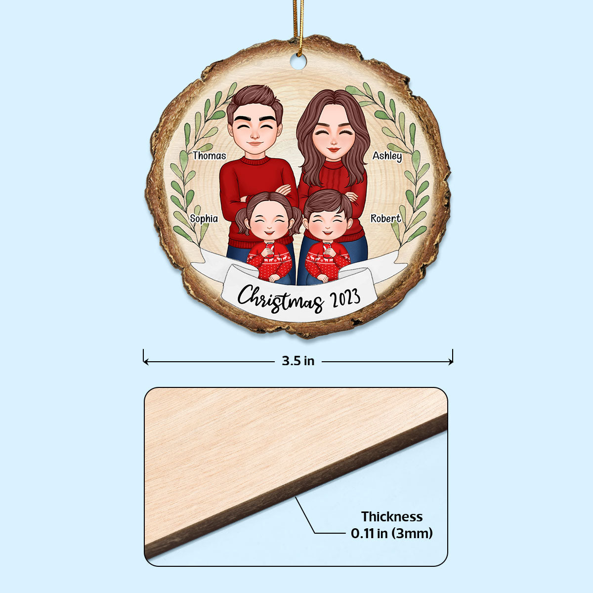 Whole Family Dad Mom Kid Dog Cat Wood Slice Personalized Wooden Ornament