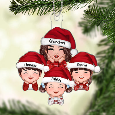 Grandma & Grandkids Chin On Hands Christmas Gift For Grandma Granddaughter Grandson Personalized Acrylic Ornament