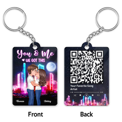 Doll Couple Kissing Neon Night City Favorite Song QR Code Personalized Acrylic Keychain