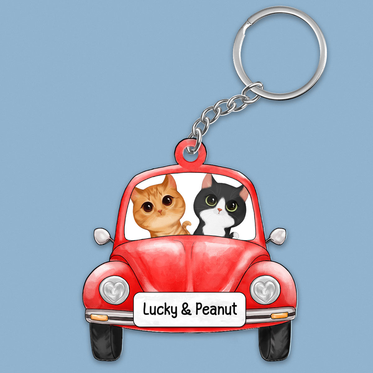 Watercolor Fluffy Cats On Car Personalized Acrylic Keychain