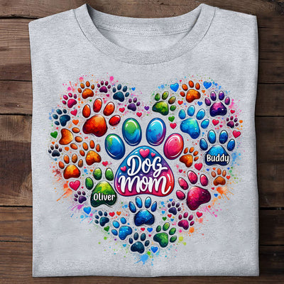 Colorful Heart Paw Personalized Shirt, Trendy Gift for Dog Moms