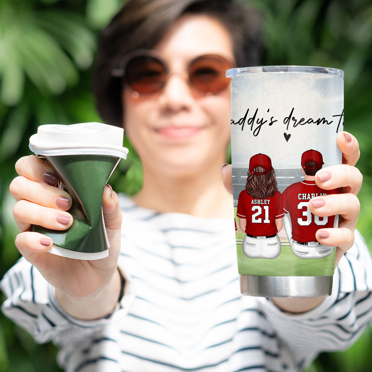 Daddy's Team Baseball Family Sitting Personalized Tumbler, Father's Day Gift For Dad, Grandpa, Husband