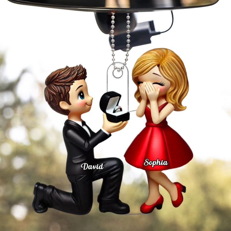 Marriage Proposal 3D Effect Personalized Car Hanger Ornament,  Gift for him, Gift for her