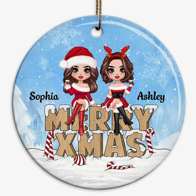 Christmas Costume Besties Sisters On Word Personalized Circle Ornament