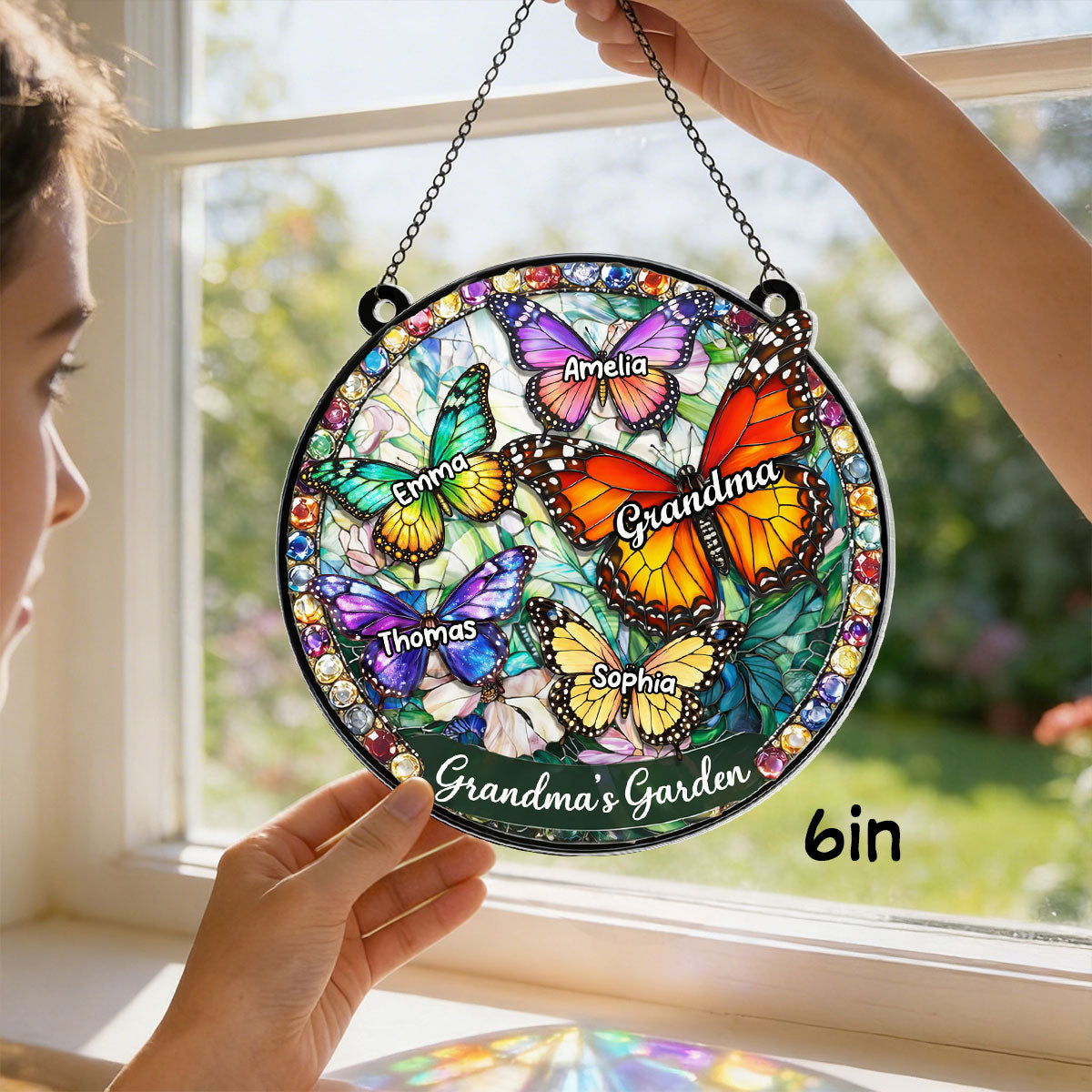 Grandma's Garden Butterflies - Personalized Acrylic Window Hanging - Heartfelt Mother's Day Gift for Grandma, Mom