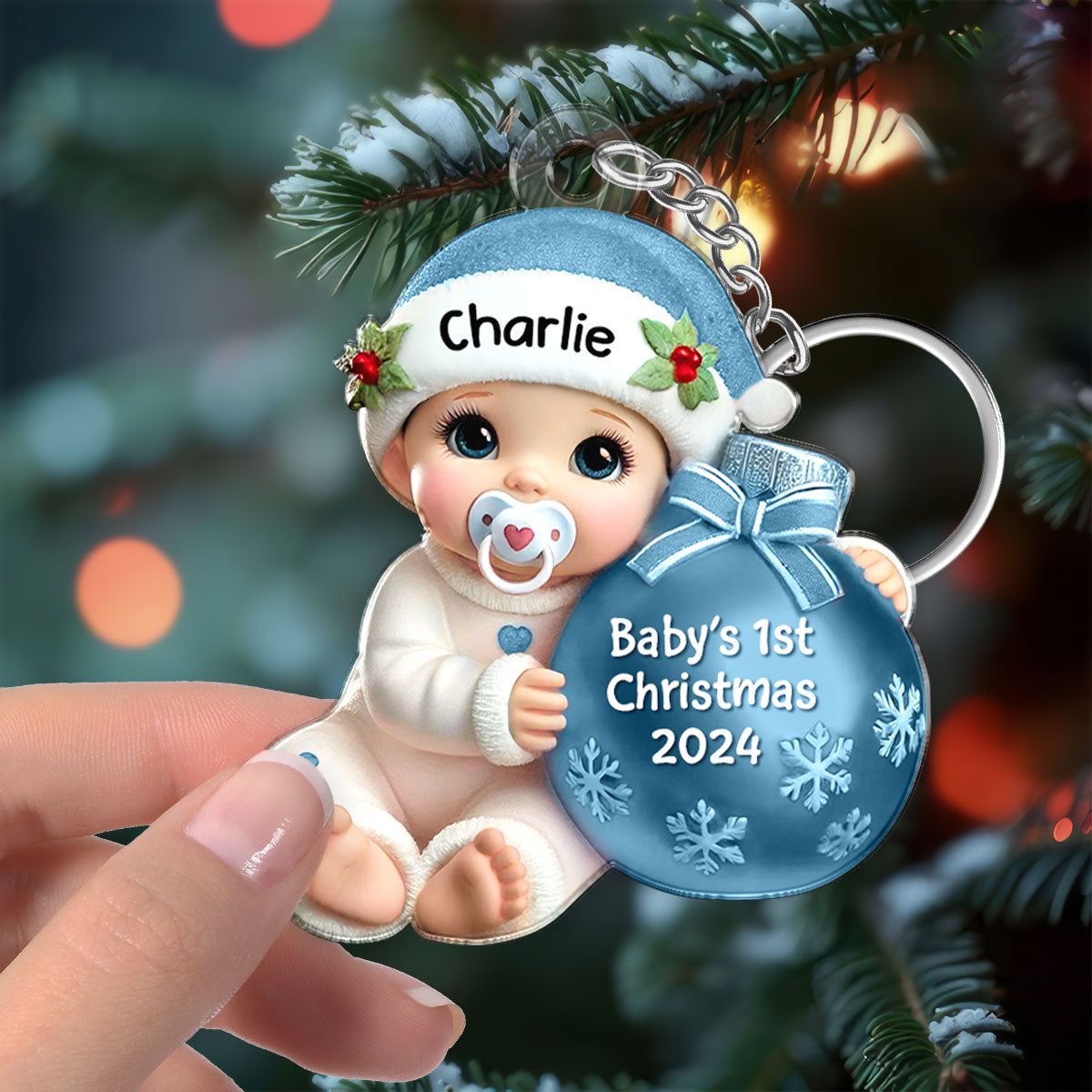 Baby Beside Christmas Bauble Baby's First Christmas Personalized Flat Acrylic Keychain