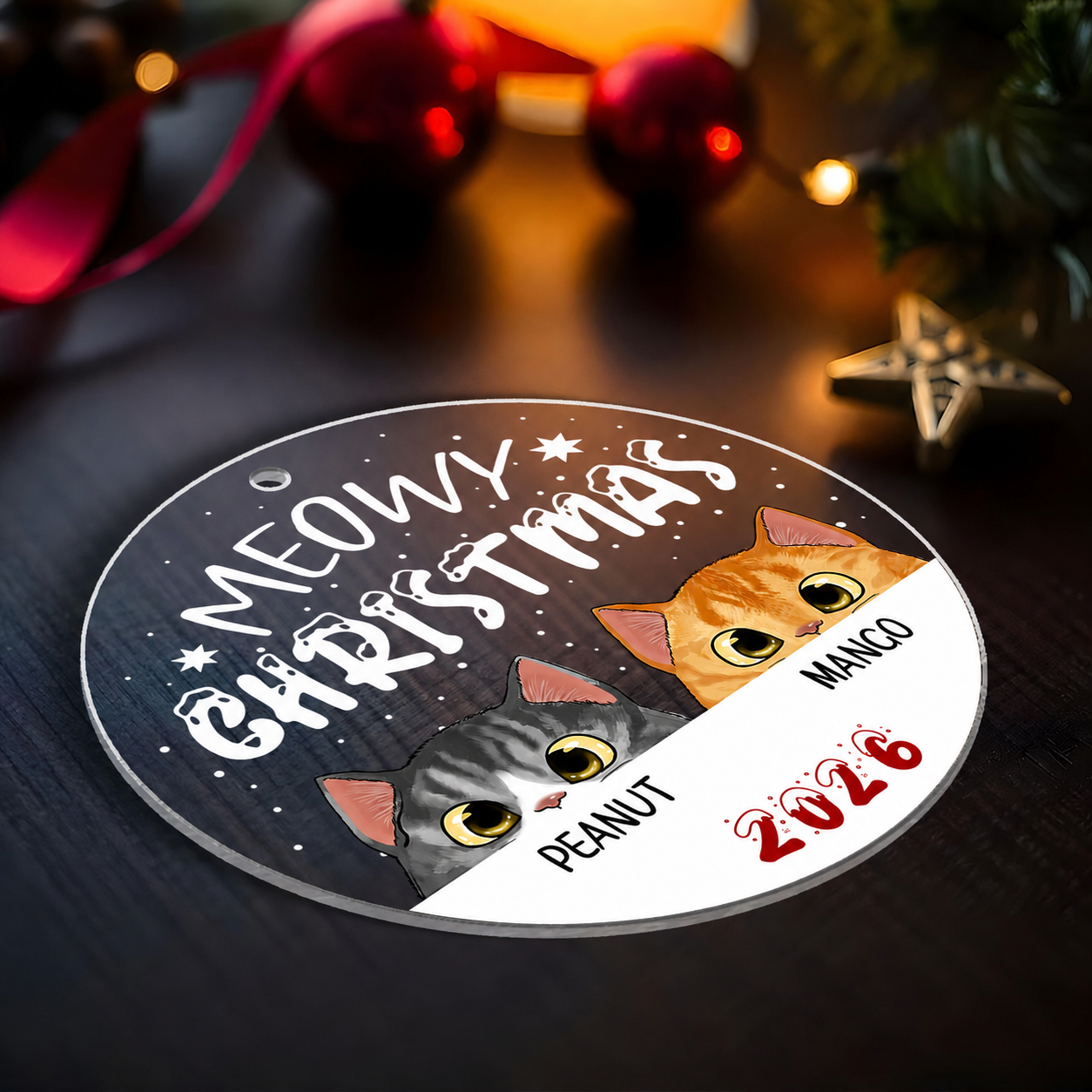 Cat Meowy Christmas Personalized Acrylic Ornament, Custom Cat Breed Ornament, Cat Lover Gift