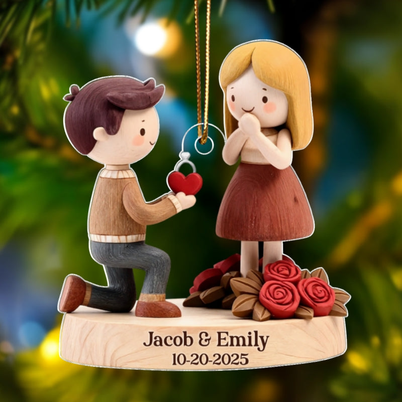 Couple Marriage Proposal Engagement 2025 - Personalized Acrylic Ornament - Custom She Said Yes Keepsake