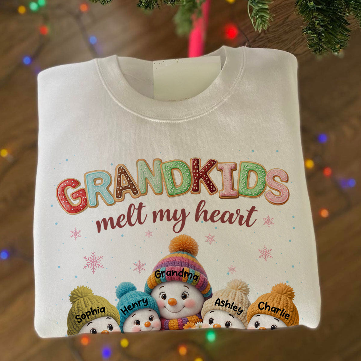 Heartwarming Christmas Snowman Grandma Grandkids Melt My Heart - Personalized Sweatshirt
