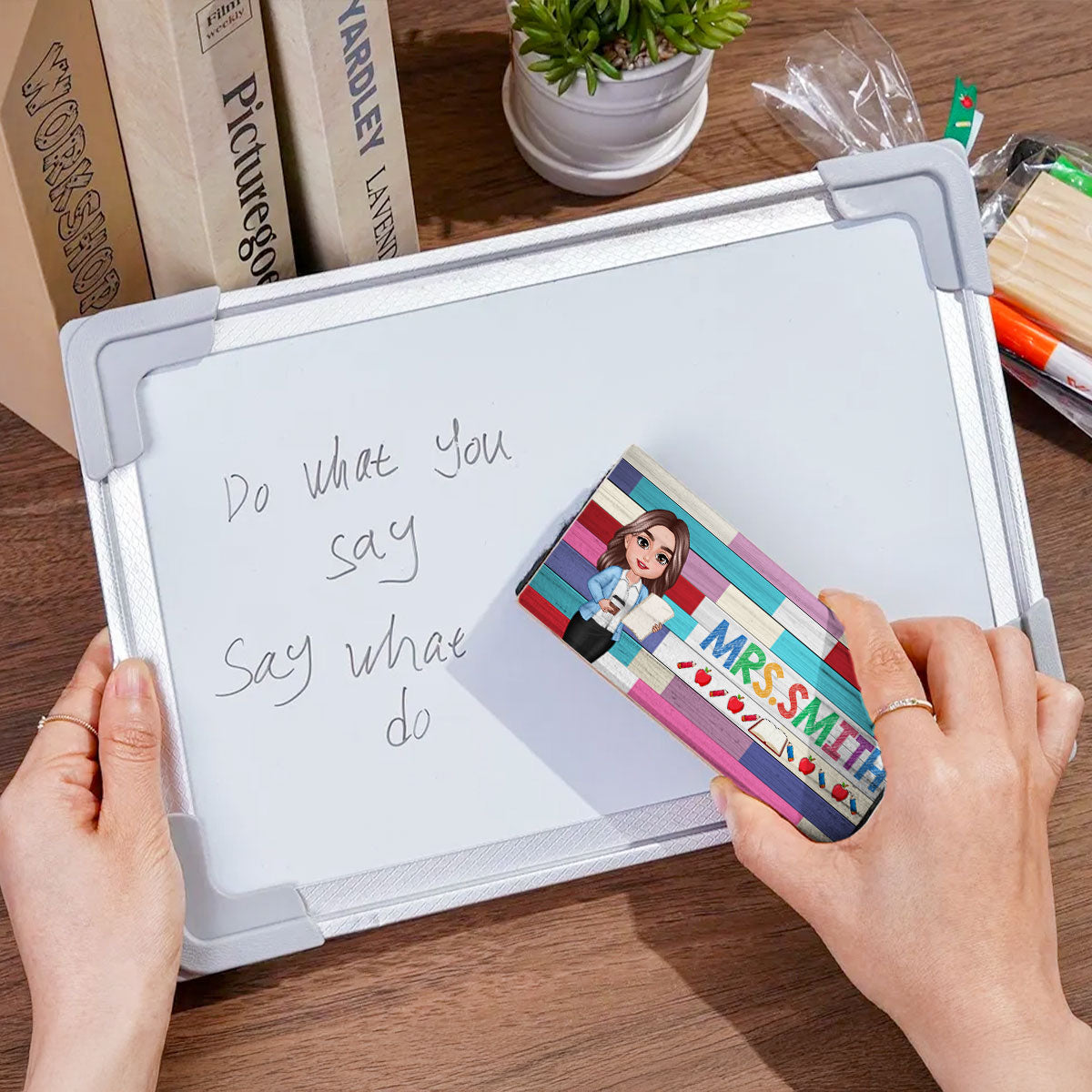 Teacher Colorful Wood Palletes Personalized Chalkboard/Whiteboard Eraser with Marker, Teacher Appreciation Gift, Back To School Gift