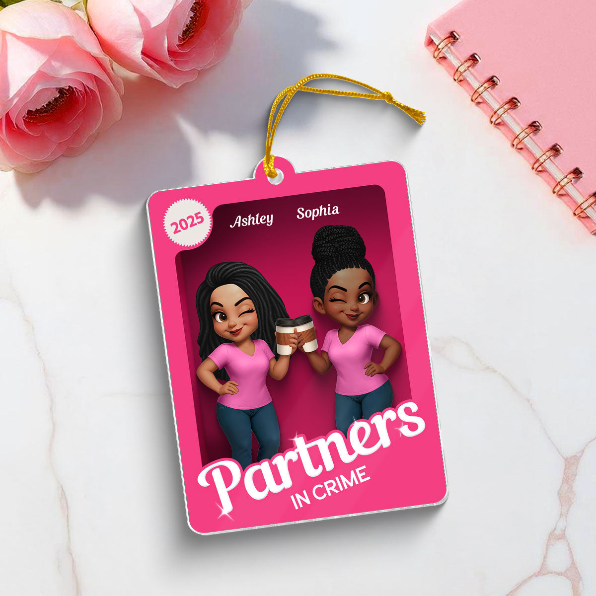 Besties Sisters 3D Effect Pink Toy Box - Personalized Acrylic Ornament - Gift for Besties, Best Friends